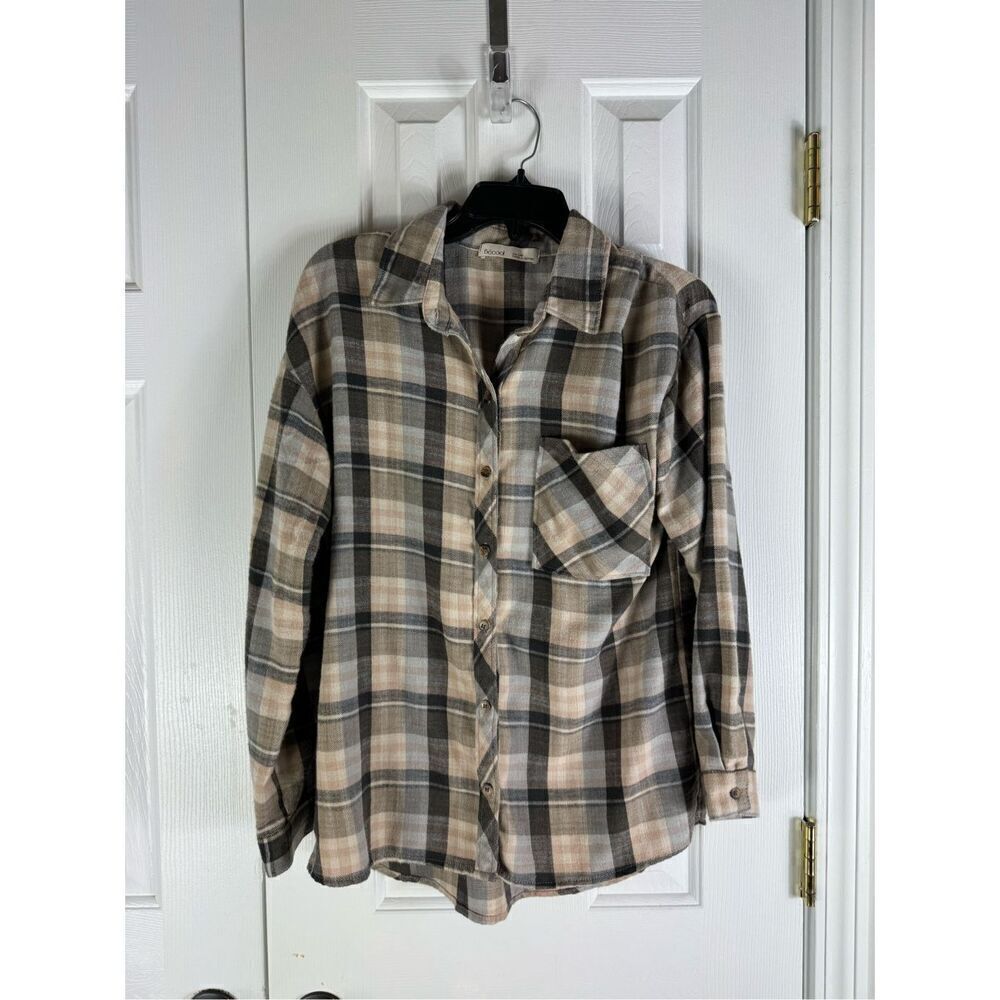 Be Cool Womens Plaid Flannel Grunge Blouse Size S/M